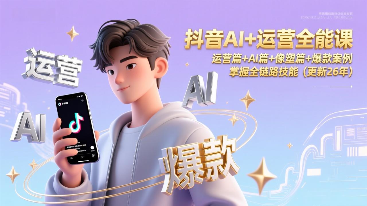 抖音AI+运营全能课，运营篇+AI篇+像塑篇+爆款案例，掌握全链路技能(更新26年-孔明聊项目