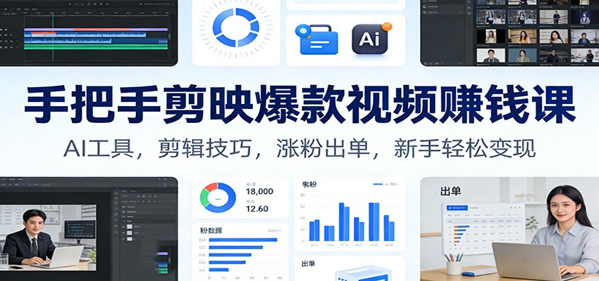 手把手剪映爆款视频赚钱课：AI工具，剪辑技巧，涨粉出单，新手轻松变现-孔明聊项目