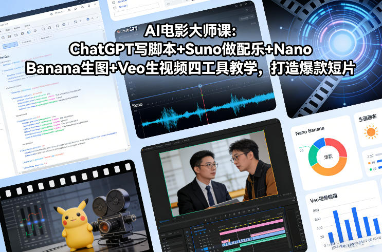 AI电影大师课：ChatGPT写脚本+Suno做配乐+Nano Banana生图+Veo生视频，打造爆款短片-孔明聊项目