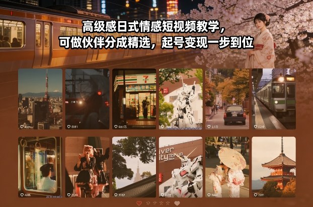 高级感日式情感短视频教学，可做伙伴分成精选，起号变现一步到位-孔明聊项目