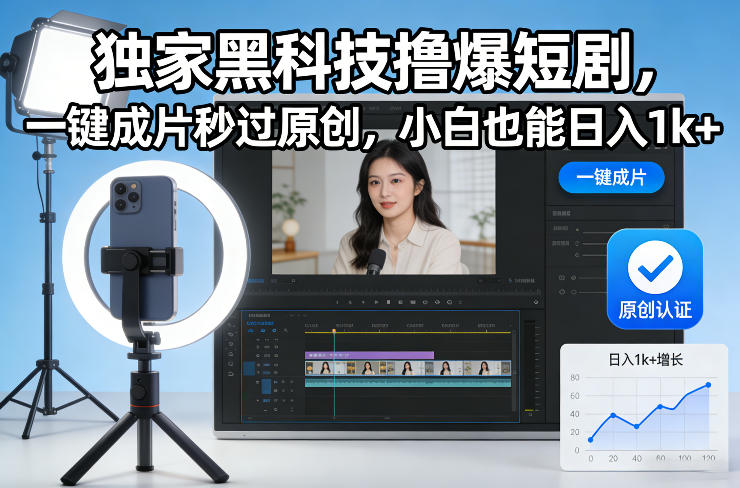 独家黑科技撸爆短剧，一键成片秒过原创，小白也能日入1k+【揭秘】-孔明聊项目