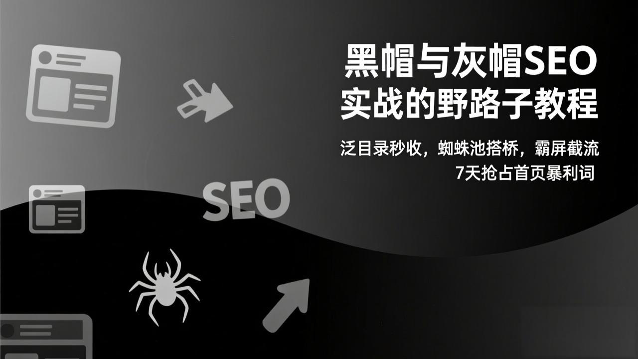黑帽与灰帽SEO实战的野路子教程：泛目录秒收，蜘蛛池搭桥，霸屏截流，7天抢占首页暴利词-孔明聊项目