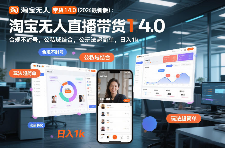 淘宝无人直播带货14.0(2026最新版)：合规不封号，公私域结合，玩法超简单，日入1k+【揭秘】-孔明聊项目