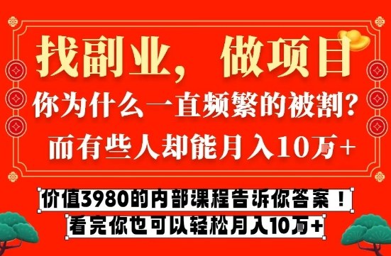 价值3980的网创内部课程，告诉你互联网创业月入10个W的秘密【揭秘】-孔明聊项目