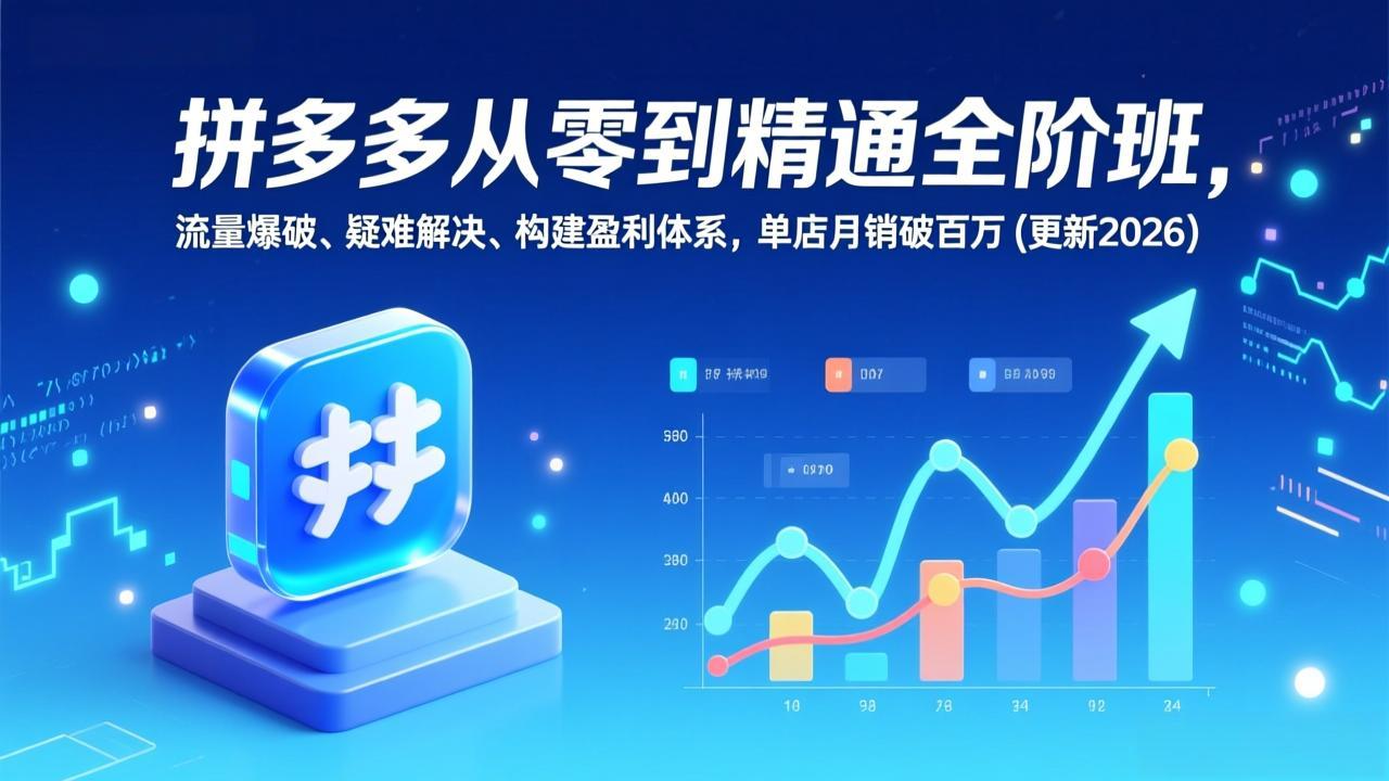 拼多多从零到精通全阶班，流量爆破、疑难解决，构建盈利体系，单店月销破百万(更新2026-孔明聊项目