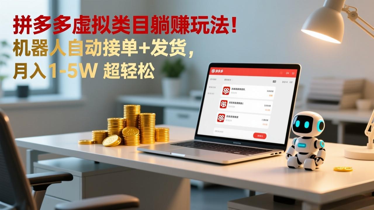 多多虚拟类目躺赚玩法！机器人自动接单+发货，月入 1-5W 超轻松-孔明聊项目