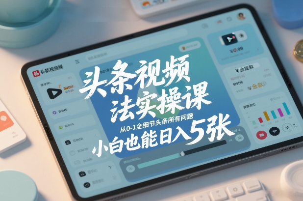 头条视频玩法实操课，从0-1全细节头条所有问题，小白也能日入5张-孔明聊项目