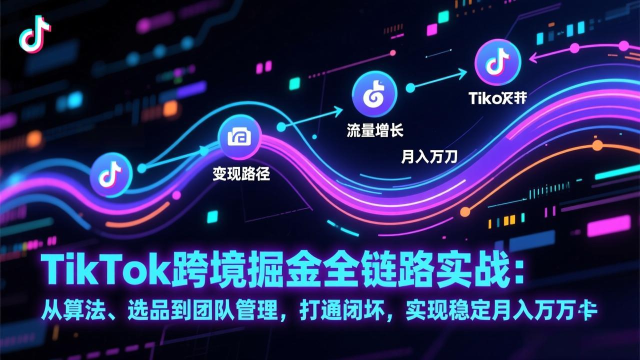 TikTok跨境掘金全链路实战：从算法、选品到团队管理，打通闭环，实现稳定月入万刀-孔明聊项目