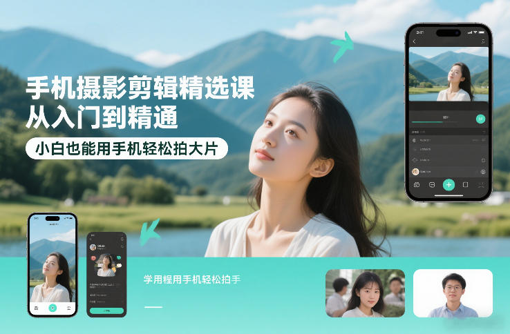 手机摄影剪辑精选课，从入门到精通，小白也能用手机轻松拍大片-孔明聊项目