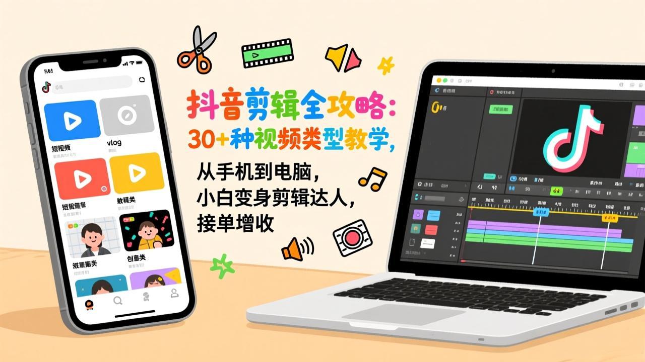 抖音剪辑全攻略：30+种视频类型教学，从手机到电脑，小白变身剪辑达人，接单增收-孔明聊项目