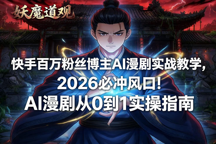 快手百万粉丝博主AI漫剧实战教学，2026必冲风口！AI漫剧从0到1实操指南-孔明聊项目
