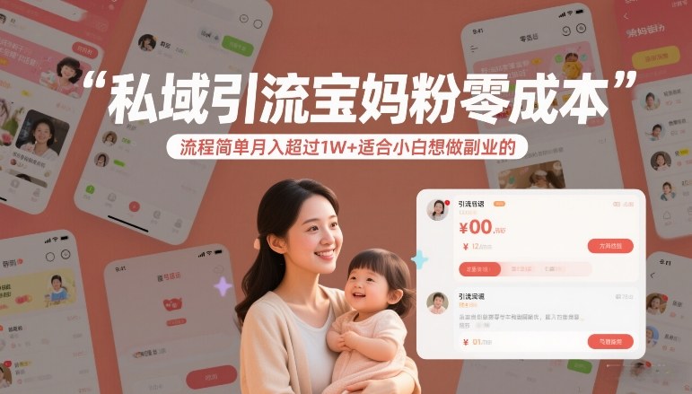 私域引流宝妈粉零成本流程简单月入超过1W+适合小白想做副业的-孔明聊项目