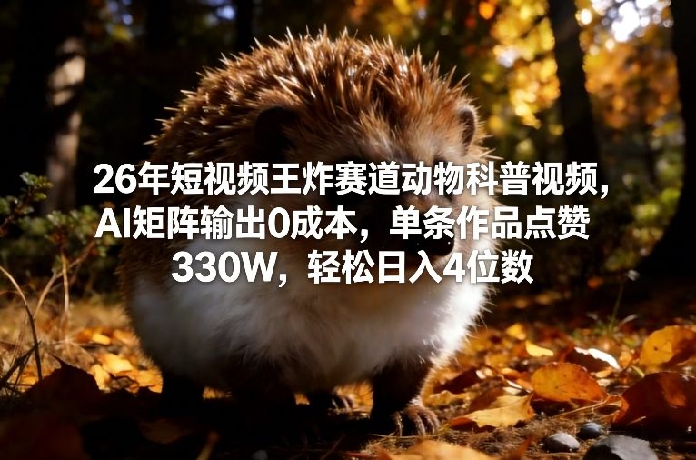 26年短视频王炸赛道动物科普视频，AI矩阵输出0成本，单条作品点赞330W，轻松日入4位数-孔明聊项目