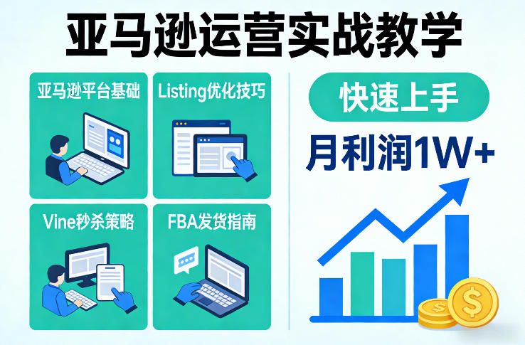 亚马逊运营实战教学，亚马逊平台+Listing优化+Vine秒杀+FBA发货等，快速上手，实现店铺月利润1W-孔明聊项目