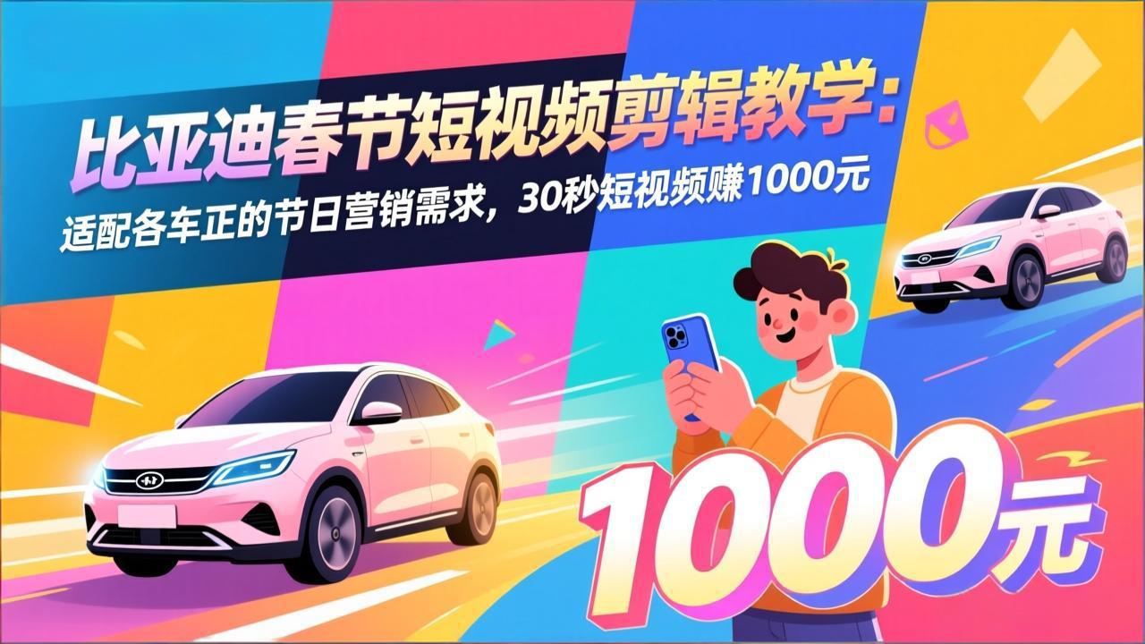 比亚迪春节短视频剪辑教学：适配各车企的节日营销需求，30秒短视频赚1000元-孔明聊项目