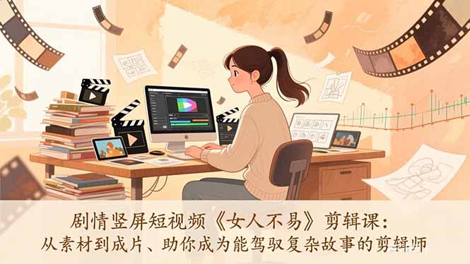 剧情竖屏短视频《女人不易》剪辑课：从素材到成片、助你成为能驾驭复杂故事的剪辑师-孔明聊项目