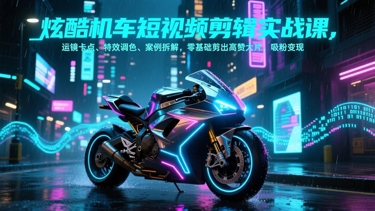 炫酷机车短视频剪辑实战课，运镜卡点、特效调色、案例拆解，零基础剪出高赞大片，吸粉变现-孔明聊项目