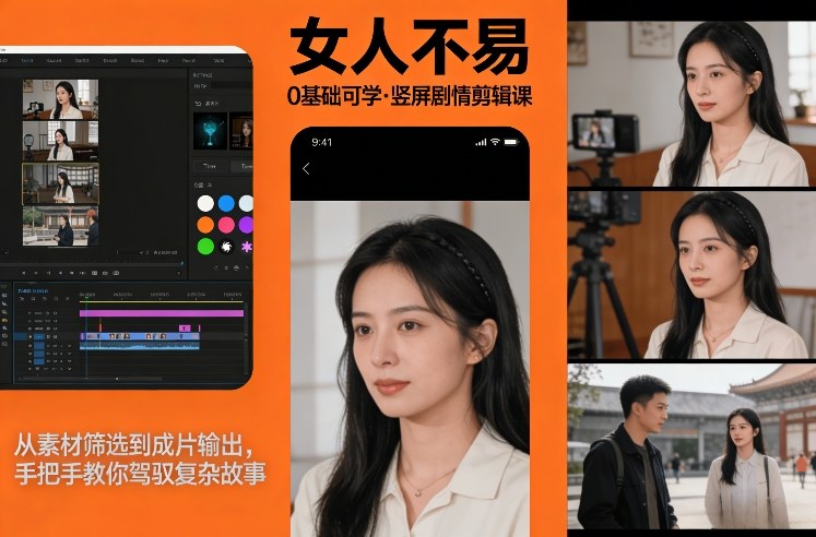 0基础可学！《女人不易》竖屏剧情剪辑课，从素材筛选到成片输出，手把手教你驾驭复杂故事-孔明聊项目