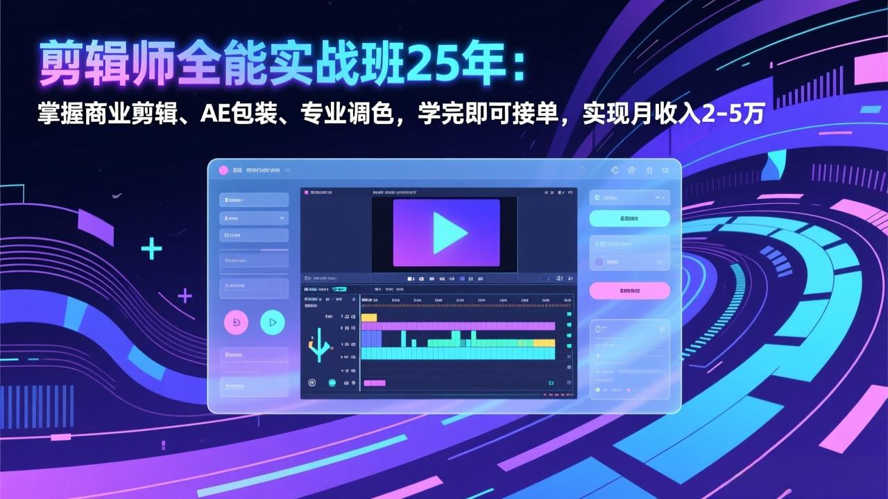 剪辑师全能实战班25年：掌握商业剪辑、AE包装、专业调色，学完即可接单，实现月收入2-5万-孔明聊项目