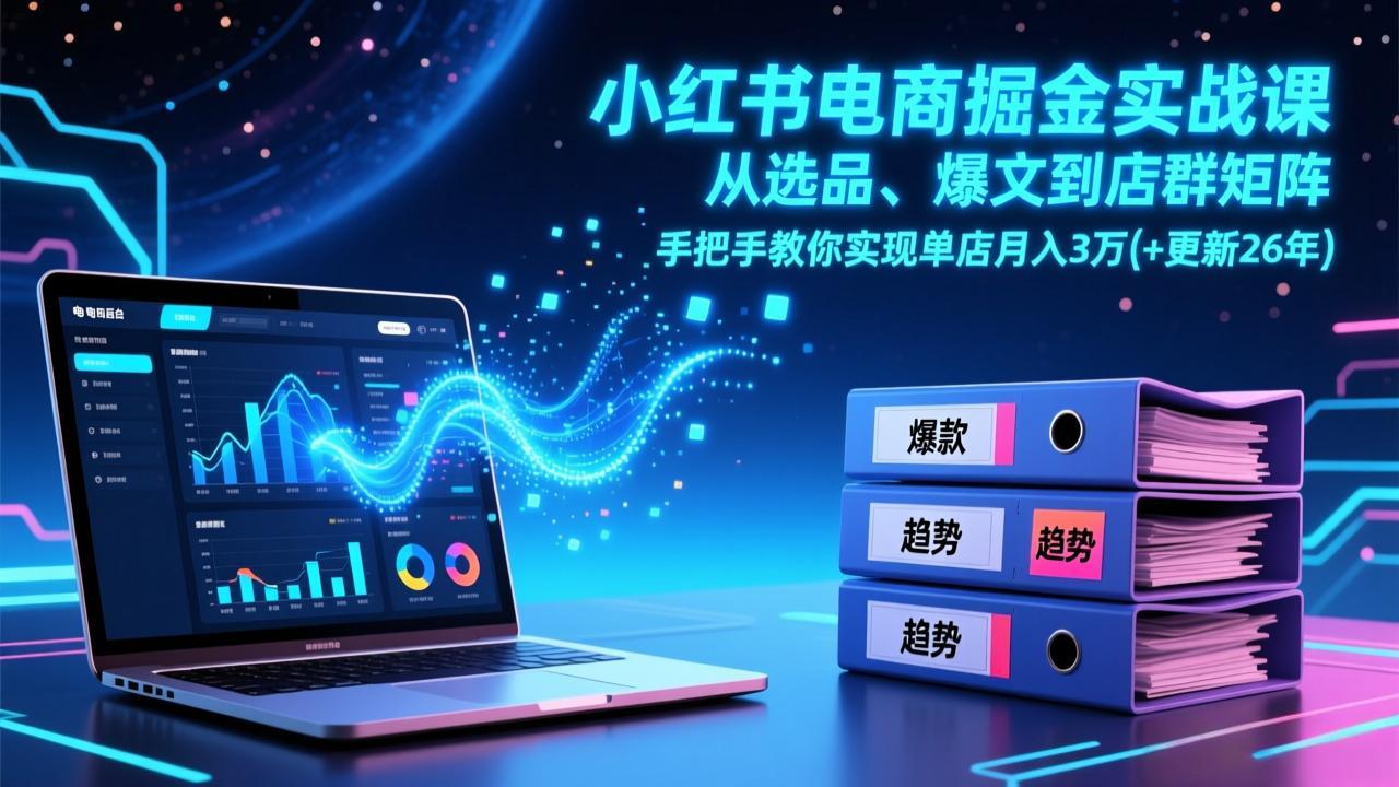 小红书电商掘金实战课，从选品、爆文到店群矩阵，手把手教你实现单店月入3万+(更新26年-孔明聊项目