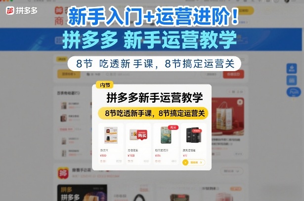 新手入门+运营进阶！拼多多新手运营教学，8节吃透新手课，8节搞定运营关-孔明聊项目