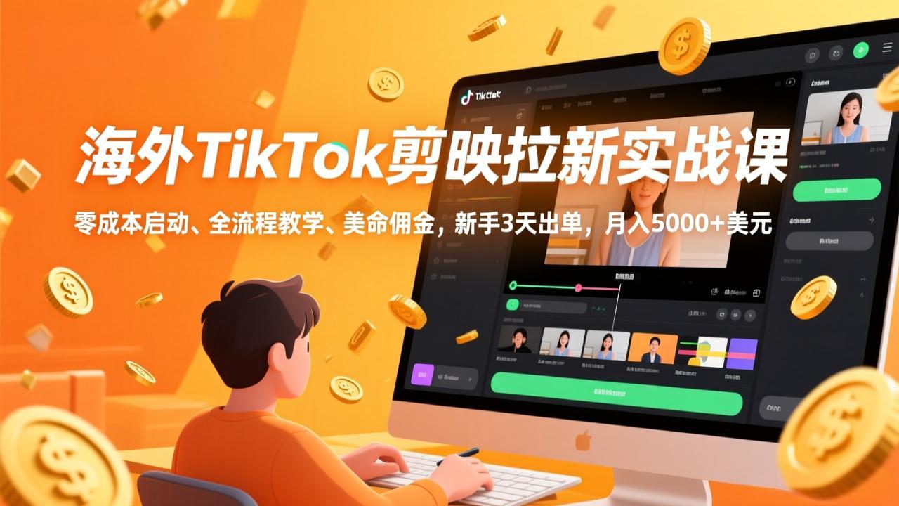 海外TikTok剪映拉新实战课，零成本启动、全流程教学、美金佣金，新手3天出单，月入5000+美元-孔明聊项目