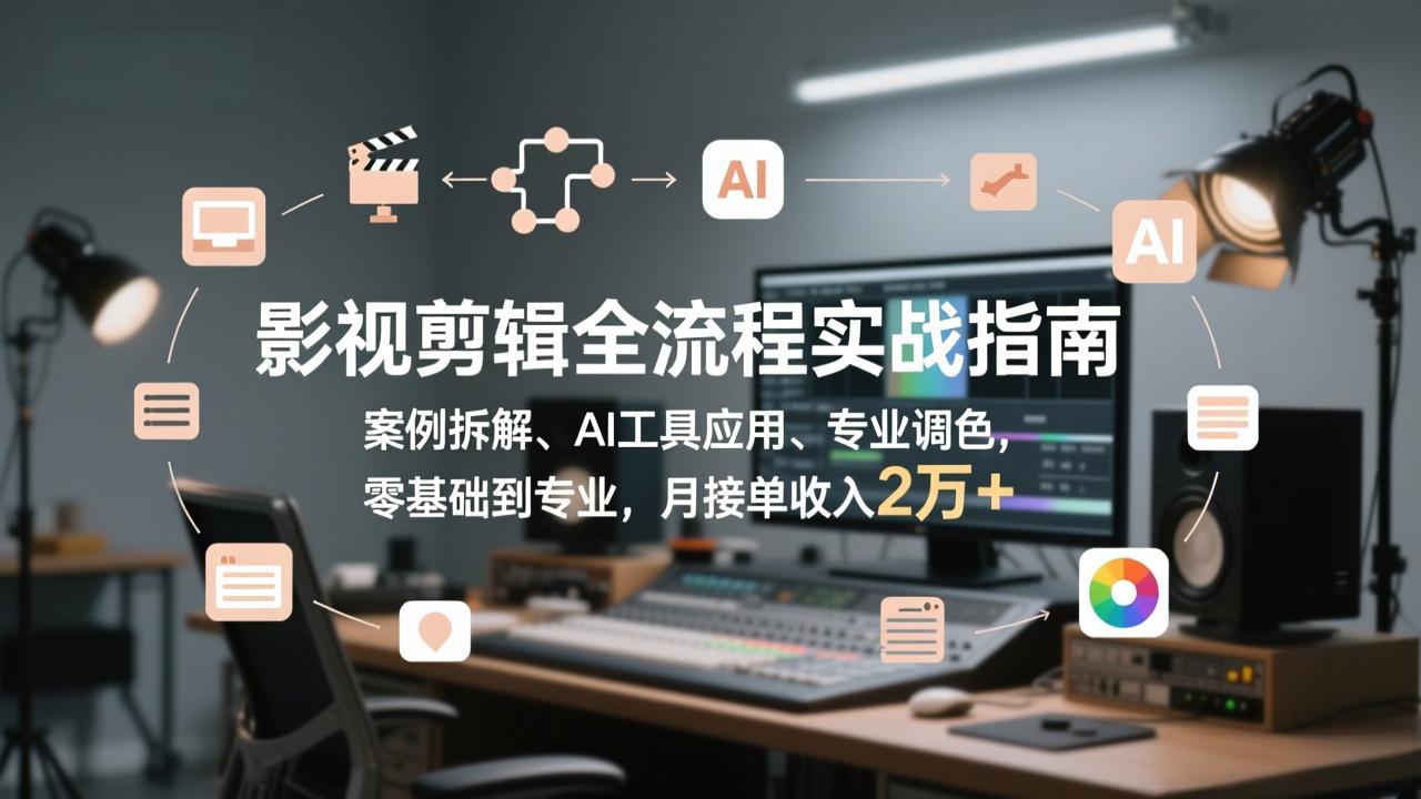 影视剪辑全流程实战指南，案例拆解、AI工具应用、专业调色，零基础到专业，月接单收入2万+-孔明聊项目