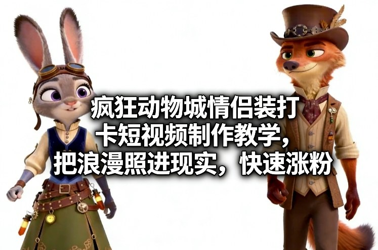 疯狂动物城情侣装打卡短视频制作教学，把浪漫照进现实，快速涨粉-孔明聊项目