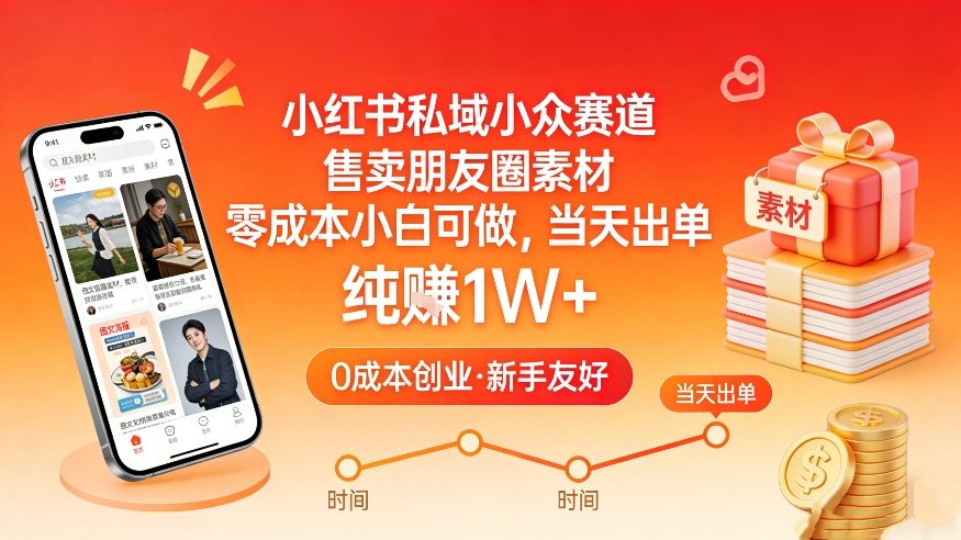 小红书私域小众赛道，售卖朋友圈素材，零成本小白可做，当天出单，月入1W+-孔明聊项目