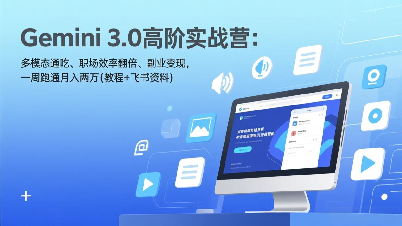 Gemini 3.0高阶实战营：多模态通吃、职场效率翻倍、副业变现，一周跑通月入两万(教程+飞书资料-孔明聊项目