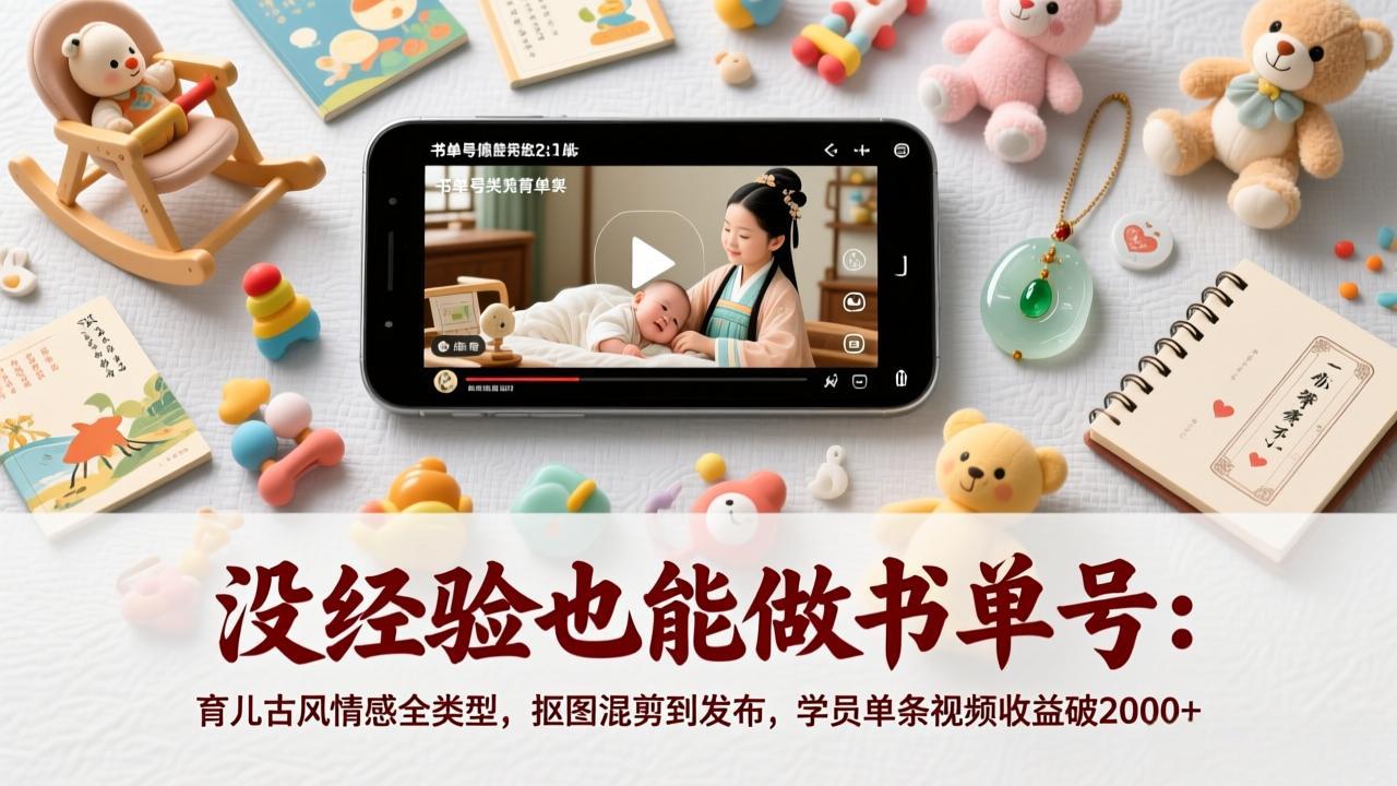 没经验也能做书单号：育儿古风情感全类型，抠图混剪到发布，学员单条视频收益破2000+-孔明聊项目