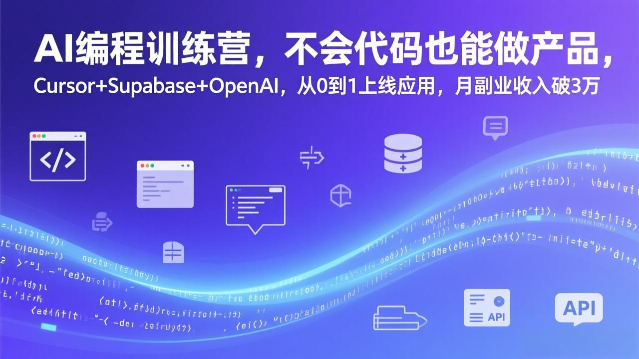 AI编程训练营，不会代码也能做产品，Cursor+Supabase+OpenAI，从0到1上线应用，月副业收入破3万-孔明聊项目