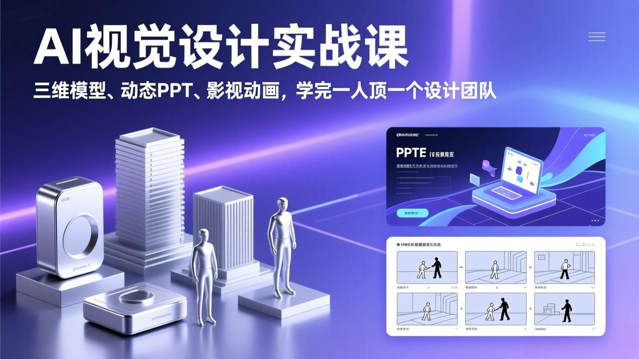 AI视觉设计实战课，三维模型、动态PPT、影视动画，学完一人顶一个设计团队-孔明聊项目