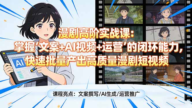 漫剧高阶实战课：掌握“文案+AI视频+运营”的闭环能力，快速批量产出高质量漫剧短视频-孔明聊项目