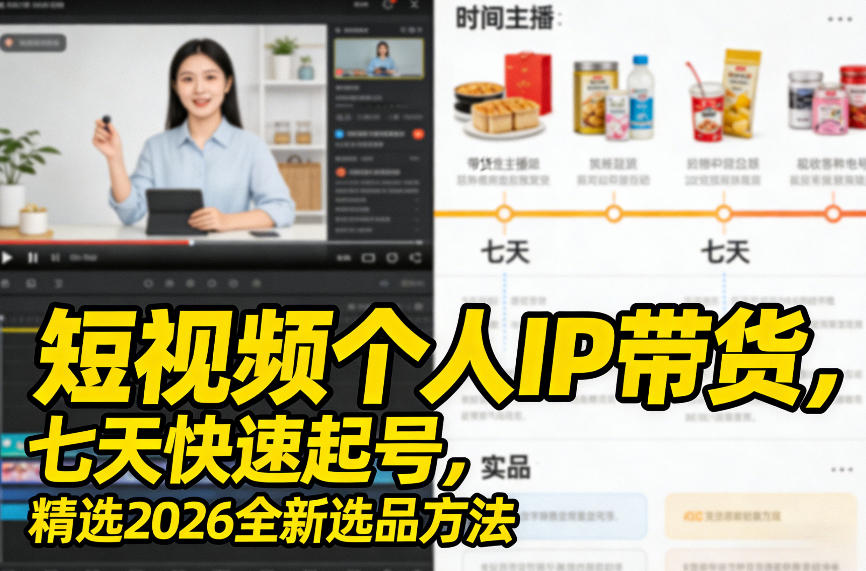 短视频个人IP带货，七天快速起号，精选2026全新选品方法-孔明聊项目