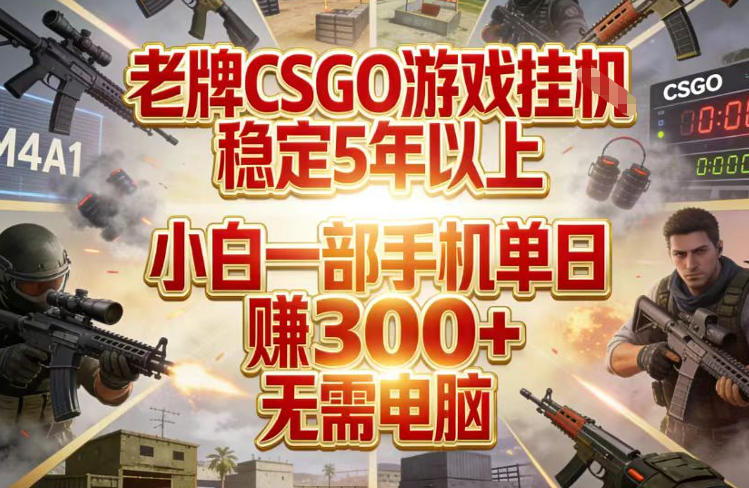 老牌CSGO游戏挂G，稳定5年以上，小白一部手机单日賺3张+，无需电脑【揭秘】-孔明聊项目