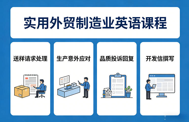 实用外贸制造业英语课程，教你专业处理送样请求、应对生产意外、回复品质投诉、撰写开发信等-孔明聊项目