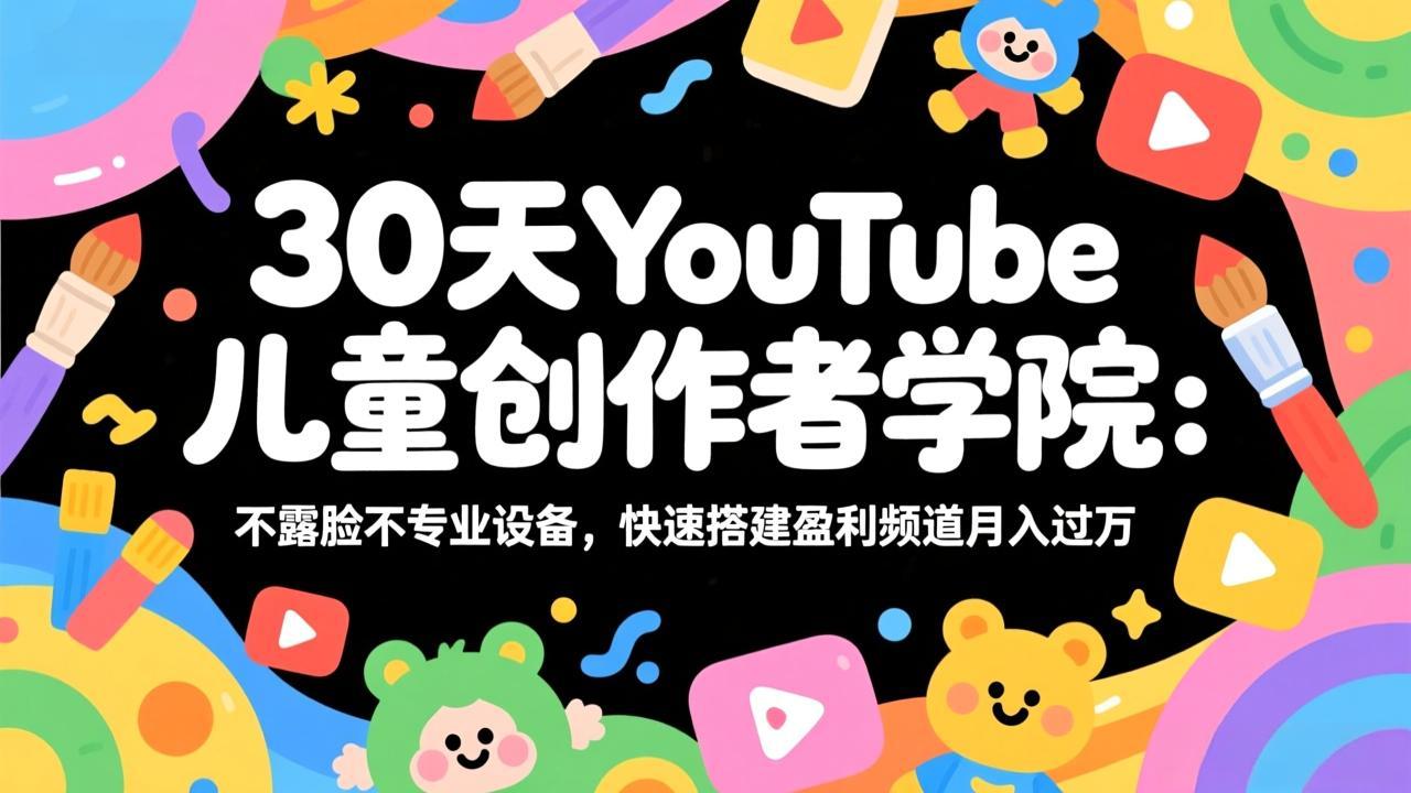 30天YouTube儿童创作者学院：不露脸不专业设备，快速搭建盈利频道月入过万-孔明聊项目