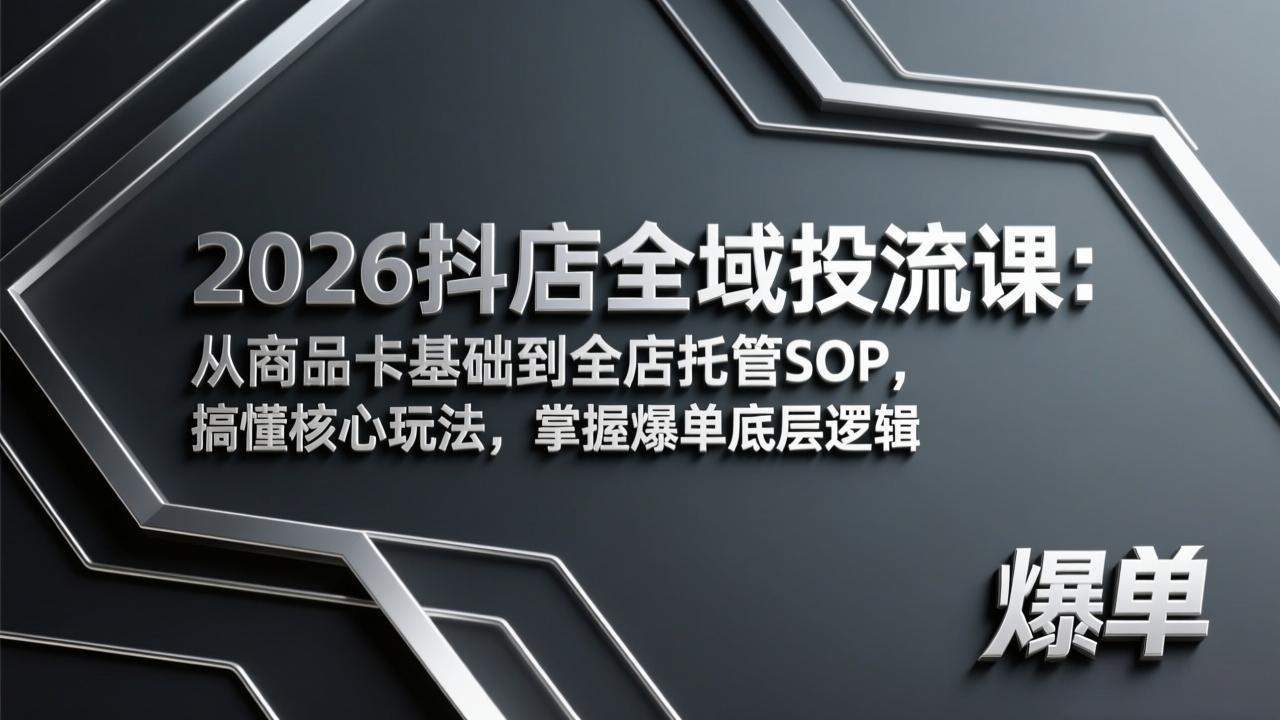 2026抖店全域投流课：从商品卡基础到全店托管SOP，搞懂核心玩法，掌握爆单底层逻辑-孔明聊项目