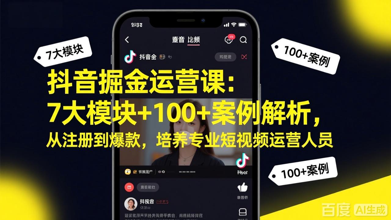 抖音掘金运营课：7大模块+100+案例解析，从注册到爆款，培养专业短视频运营人员-孔明聊项目