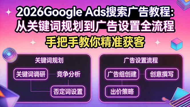 2026Google Ads搜索广告教程：从关键词规划到广告设置全流程，手把手教你精准获客-孔明聊项目