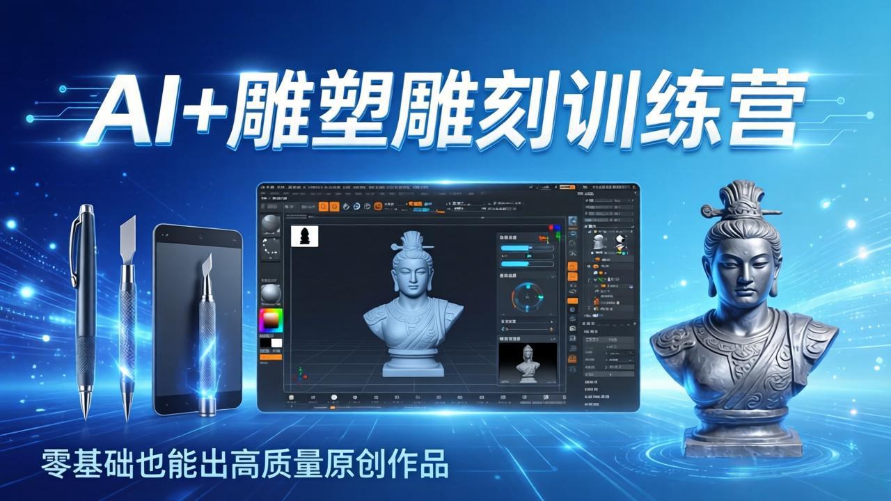 AI+雕塑雕刻训练营：从AI创作、大模型训练到3D雕刻 + 渲染，零基础也能出高质量原创作品-孔明聊项目