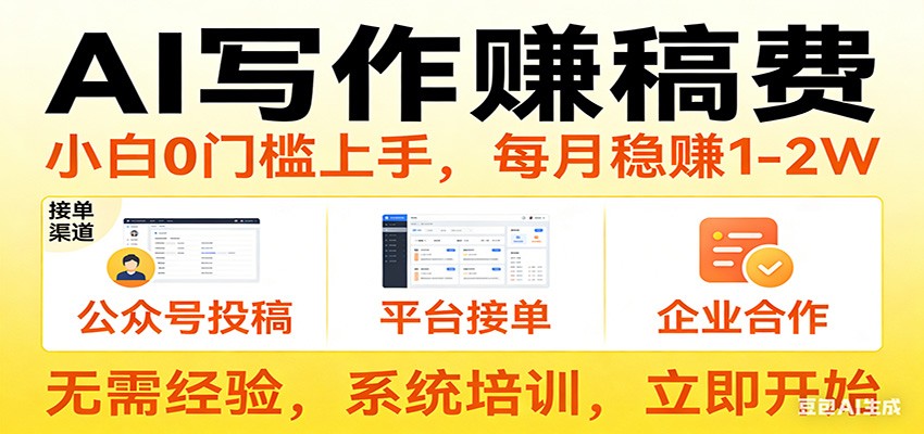 用AI写作赚稿费，提供接单渠道，每月稳赚1-2W，小白0门槛上手！-孔明聊项目