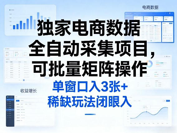 独家电商数据全自动采集项目，可批量矩阵操作，单窗口日入3张+，稀缺玩法闭眼入【揭秘】-孔明聊项目