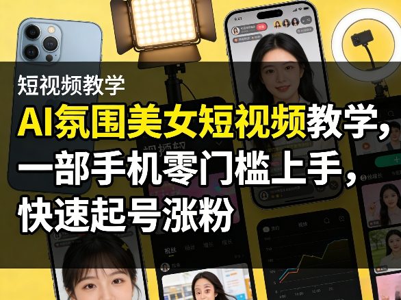 AI氛围美女短视频教学，一部手机零门槛上手，快速起号涨粉-孔明聊项目