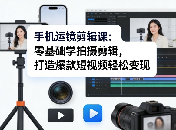 手机运镜剪辑课：零基础学拍摄剪辑，打造爆款短视频轻松变现-孔明聊项目
