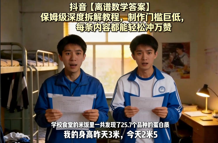 抖音【离谱数学答案】保姆级深度拆解教程，制作门槛巨低，每条内容都能轻松冲万赞，附详细步骤-孔明聊项目