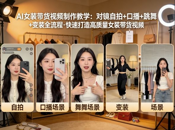 AI女装带货视频制作教学，对镜自拍、口播、跳舞、变装全流程，快速打造高质量女装带货视频-孔明聊项目