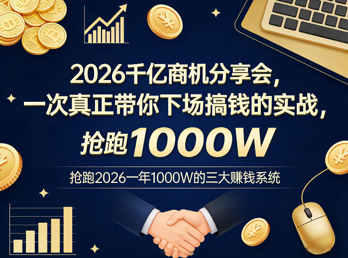 2026千亿商机分享会，一次真正带你下场搞钱的实战，抢跑2026一年1000W的三大賺钱系统-孔明聊项目