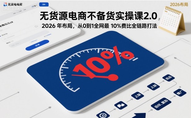 无货源电商不备货实操课2.0，2026年布局，从0到1全网最低10%费比全链路打法【更新26年3月】-孔明聊项目